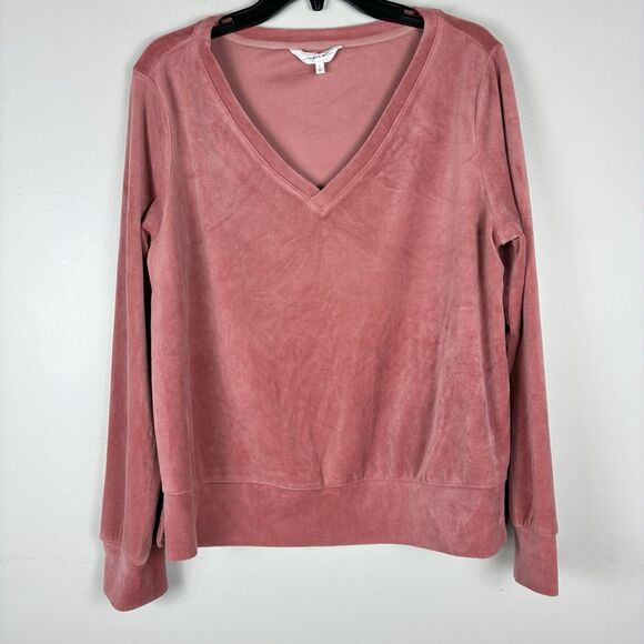Soma Weekend Velour Top Sz  L Long Sleeve Mauve Pink Lounge Soft Comfy Sleep - Picture 1 of 7
